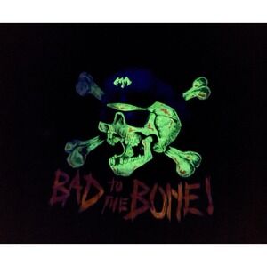Vintage 1991 Brieland Graphics Bad To The Bone Glow In The Dark T-Shirt Size XL